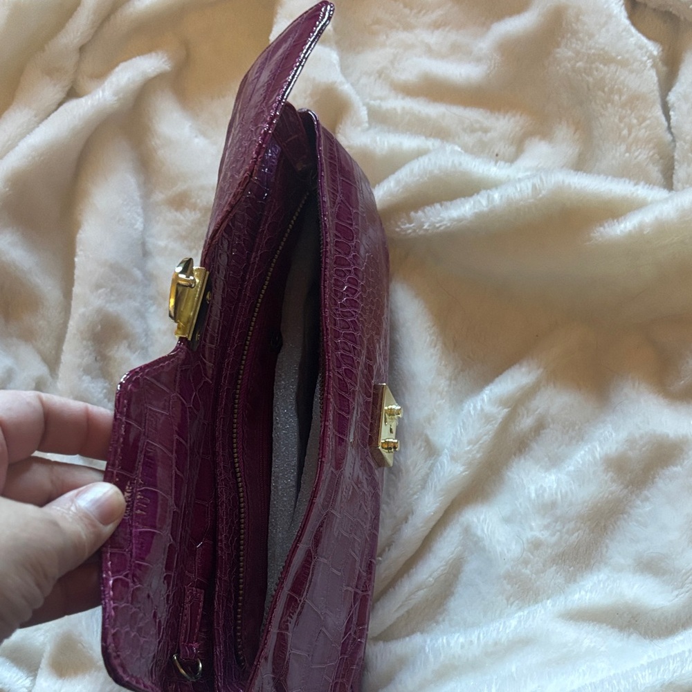 Bellini Purple Croc-Embossed Patent Clutch with Gold Hardware - Picture 4 of 4